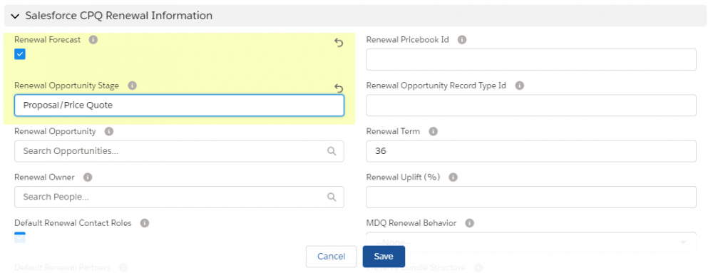 Salesforce CPQ Renewal Information Options